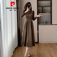 皮爾卡丹（pierre cardin）高端時(shí)尚2025秋冬新款復(fù)古名媛風(fēng)背帶連衣裙+針織毛衣超仙兩件套 咖色背心裙 L 【建議105-115斤以內(nèi)】
