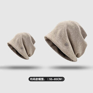 目丸冷帽高級感金屬小標女士2025新款寬松保暖針織小眾設計包頭堆堆帽 2#米色