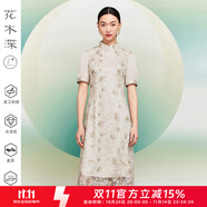 花木深【博主同款】重工刺繡網(wǎng)紗旗袍裙女中式連衣裙竹葉繡花裙子 米金色 M