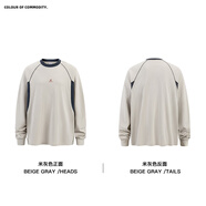 江南先生NewJNXS美式拼接印花長(cháng)短款長(cháng)袖T恤男女春潮牌寬松打底衫 米灰色款 常規 M