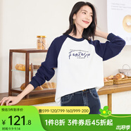 歐莎（OSA）慵懶風(fēng)美式插肩袖衛衣女2025秋季新款寬松大碼巨顯瘦套頭上衣 白拼藏青 S
