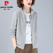 皮爾卡丹（pierre cardin）秋季純色大碼寬松外套拉鏈夾克衫女歐美休閑風(fēng)百搭長(cháng)袖外套女衛衣 2502立領(lǐng)灰色 4XL