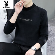 花花公子（PLAYBOY）2025年秋冬加絨加厚長(zhǎng)袖t恤男潮流雙面絨奧粒絨內(nèi)搭體恤保暖上衣 黑色 M