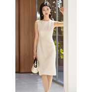 米思陽(yáng)（missshine）2025夏季新款知性?xún)?yōu)雅氣質(zhì)背心裙天絲亞麻輕奢禮服裙子5315 米色現貨直發(fā) S