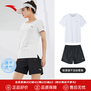 安踏速干運動套裝女士夏季透氣短褲短袖T恤有氧健身跑步瑜伽跳操衣服 【速干套裝】雪花白-5 M/165