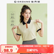 佐丹奴短袖Polo衫女減齡撞色彈力珠地布翻領短袖上衣05314394