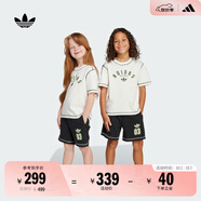 adidas男女小童經(jīng)典運(yùn)動(dòng)短袖套裝兒童夏季新款阿迪達(dá)斯官方三葉草   白/黑色   128