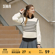 森馬（Semir）森馬針織衫女短款假兩件條紋氣質(zhì)2024春套頭衫通勤 白黑色調(diào)00319 L 165/88A