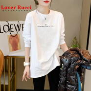LOVER RUCCI洋氣大版2025秋新款長(cháng)袖上衣寬松純棉T恤女遮屁股打底衫疊穿內搭 901-92B白色 M 適合95-110斤