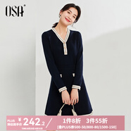 歐莎（OSA）秋裝搭配一整套高級感穿搭小香風(fēng)針織連衣裙套裝兩件套 藏藍色C S
