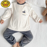 G.DUCKKIDS小黃鴨兒童海島絨睡衣秋冬款加厚保暖套裝男女孩中大童珊瑚絨純色 小天鵝 90 碼（身高-cm）