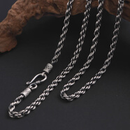 上尊 項煉男 990純銀 覆古手工 麻花繩煉 個(gè)性潮男 吊墜足銀掛煉 煉 【做舊款】粗約6mm長(cháng)約80cm