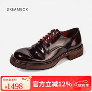 dreambox鈞博vibram高端馬臀皮休閑皮鞋手工固特異皮底男士德比鞋 咖啡色亮面 40