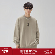 CHINISM  CH赤塵簡約重磅圓領(lǐng)衛(wèi)衣男士春秋美式休閑長袖內(nèi)搭情侶同款上衣 米咖色 L