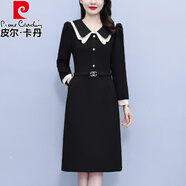 皮爾卡丹（pierre cardin）胖mm感洋氣雙層領(lǐng)時(shí)尚連衣裙秋季新款職業(yè)通勤寬松遮肉長(cháng)裙子 黑色 L