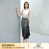 顏域撞色拼接夏季連衣裙女2025新款高級感獨(dú)特設(shè)計(jì)感過膝氣質(zhì)長裙 黑白花 L