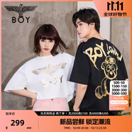 BOY LONDON【范丞丞同款】夏季短袖情侶小熊涂鴉滿印潮牌T恤N01019 黑色 S 此款偏大，建議拍小一碼