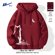 回力衛衣男春季新款連帽衫男女情侶款ins風(fēng)貓咪青少年帶帽外套上衣服 【春秋款】酒紅(月下貓胸標_月下貓右下標) L /175(建議120斤-140斤左右)