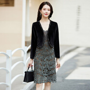 帛雷斯諾金絲絨旗袍外搭披肩小外套秋冬高端收腰顯瘦喜婆婆開(kāi)衫短款小西裝 #806黑色 2XL建議135斤內 均碼