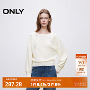 ONLY2024秋季新款舒適通勤水鉆蝙蝠袖寬松長袖針織衫女|124324009 A43 奶油白色 M (165) 84A