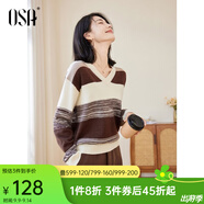 歐莎（OSA）【香草云衫】草甸綠條紋V領(lǐng)針織衫毛衣女長袖上衣2025秋季新款 咖色 S