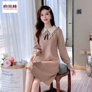 俞兆林針織連衣裙女2025秋冬新款氣質(zhì)裙子淑女娃娃領(lǐng)顯瘦長(cháng)袖毛衣裙 駝色 S
