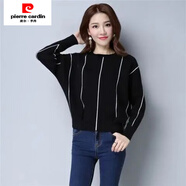 皮爾卡丹（pierre cardin）毛衣女寬松2025秋冬季女裝新款初秋條紋長袖針織衫短款蝙蝠袖上衣 9928#黑色 M 建議85-96斤
