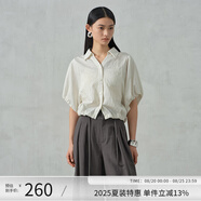 阿依蓮【商場(chǎng)同款】氣質(zhì)短袖襯衫女夏季2025新款小衫洋氣顯瘦條紋上衣 可可蛋奶 M