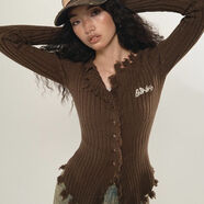 MIDNITE STAR美式辣妹流蘇針織衫秋裝女2025新款歐美彈力開衫毛衣 咖啡色 原版品質(zhì) S