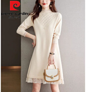 皮爾卡丹（pierre cardin）秋季半高領(lǐng)針織連衣裙女中長(cháng)款寬松時(shí)尚毛衣配大衣女裝過(guò)膝打底裙 米白色 M 建議105斤以?xún)?
                                         title=