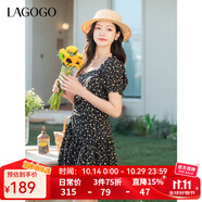 LAGOGO森系不對(duì)稱抽褶連衣裙女拉谷谷2025春夏新款方領(lǐng)顯瘦碎花裙 混色 L