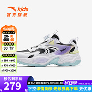 安踏兒童運動(dòng)鞋女大童鞋2025秋季新品時(shí)尚海螺旋鈕扣生活休閑鞋 黑/安踏白/銀/淺紫色-4 36