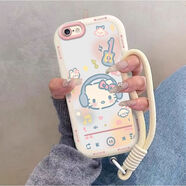 司選聽歌kt貓適用蘋果6手機殼iphone6plus新款6s情侶6SPLUS 【泡芙白-聽歌kt貓】+手繩+膜 iPhone 6s Plus