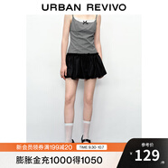 UR秋季新款女裝甜酷風拼接松緊腰系繩短裙半裙UWU540065 黑色 L