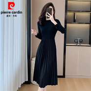 皮爾卡丹（pierre cardin）小香風(fēng)馬甲連衣裙兩件套女秋冬季新款氣質(zhì)名媛百褶長(cháng)裙套裝 單黑色連衣裙 S