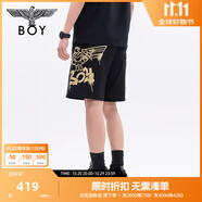 BOY LONDON春夏男女同款經典老鷹燙金百搭潮牌短褲N14800 黑色 M