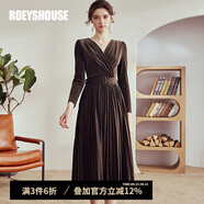ROEYSHOUSE羅衣優(yōu)雅天鵝絨禮服連衣裙女冬新款百褶絲絨中長(cháng)裙子01094 咖啡色 S