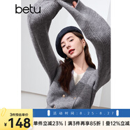 百圖betu女裝冬季新款毛衣假兩件撞色領(lǐng)下擺開(kāi)叉設(shè)計(jì)毛衣2410T34 灰色 L