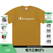 Champion夏季經(jīng)典款印花草寫(xiě)LOGO圓領(lǐng)休閑運動(dòng)T恤無(wú)性別冠軍短袖男女情侶 土黃色 L