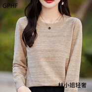 GPHF日本輕奢簡(jiǎn)約圓領(lǐng)針織衫女春秋冬寬松薄款顯瘦軟糯低領(lǐng)毛衣打底衫 駝色 S