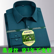 花花公子（PLAYBOY）桑蠶絲彈力白襯衫成衣免燙修身職業(yè)男士商務(wù)正裝純色長(zhǎng)袖抗皺襯衣 墨綠色 桑蠶絲-1707 41 (140-150斤)