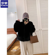 羅蒙歐貂絨皮毛一體短款立領(lǐng)仿水貂毛外套環(huán)保皮草女秋冬通勤風(fēng) 黑色 L 125-140