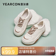 意爾康女鞋平底休閑運(yùn)動(dòng)板鞋厚底系帶透氣女單鞋 49997W 米/棕 36 