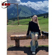 薇衣設2025美式辣妹黑色衛衣春秋新款寬松慵懶設計感小眾休閑露肩上衣女 黑色 斜肩衛衣  S