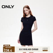 ONLY【七夕禮物】金屬裝飾收腰捏褶短裙T恤裙連衣裙女|125161021 H1Z黑色 M