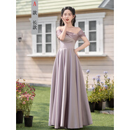 紫色伴娘服新款夏季小眾姐妹團平時(shí)可穿緞面晚禮服畢業(yè)成人禮 淡紫色A長(cháng)版 L 均碼