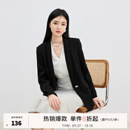 秋水伊人通勤小西裝女春新款修身一?？郯俅钪鄙硇奚砦鞣@瘦外套女 黑色 S