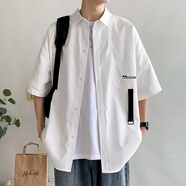 森馬（Semir）漸變色襯衫男長(cháng)袖秋季潮牌翻領(lǐng)寬松休閑上衣美式男士襯衣外套男 CY42白色_【短袖款】 M _(約90-115斤可穿)