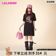 拉拉波波夏季新款蛋糕涂鴉T恤連衣裙女寬松顯瘦甜欲短裙子CBDB-WLZY11 黑色 M