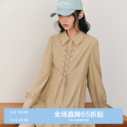 樂(lè)町綁帶襯衫式連衣裙秋冬新款燈芯絨襯衫裙美拉德娃娃連衣裙 卡其(現(xiàn)貨) L